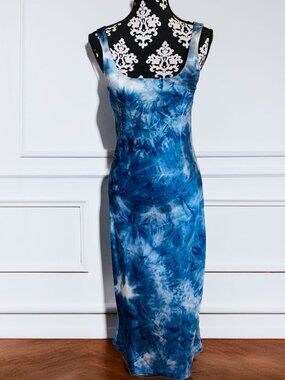 Topshop Slinky Scoop Neck Fixed Straps Tie Dye Midi Dress